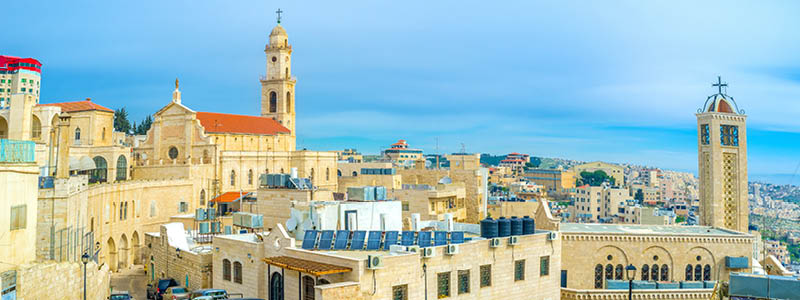 Staden Bethlehem, Jesus födelsestad, i Israel på en gruppresa.